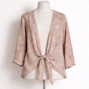 Kimono Duster Topper Coverup Resort Boho Sheer Knot Tie In Front Sz L